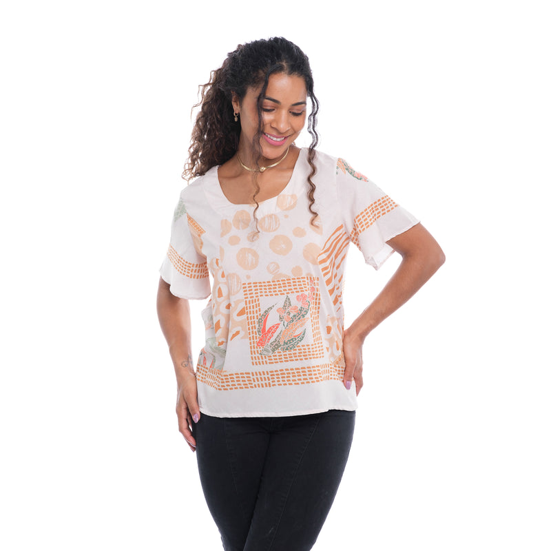 Blusa Estampada Feminina Manga Curta Branca Autumnis