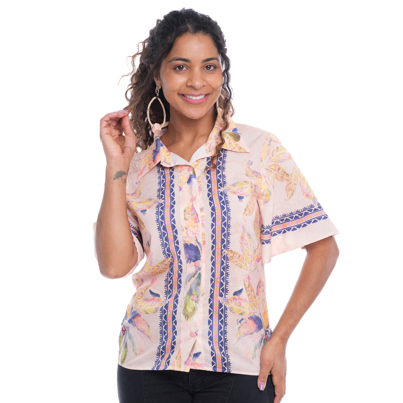 Blusa Floral Feminina Manga Curta Tropiluna