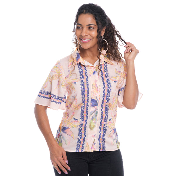 Blusa Floral Feminina Manga Curta Tropiluna