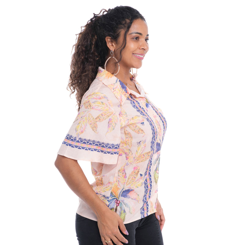 Blusa Floral Feminina Manga Curta Tropiluna