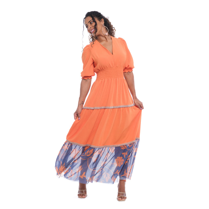 Vestido Longo Casual Laranja Evol