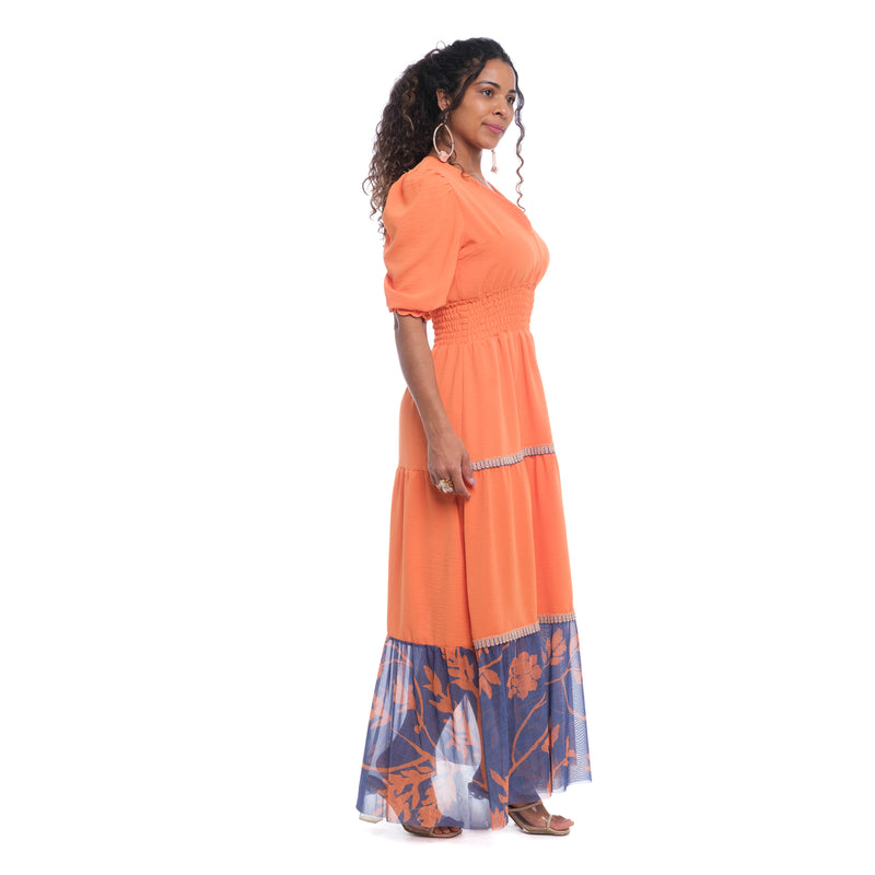 Vestido Longo Casual Laranja Evol